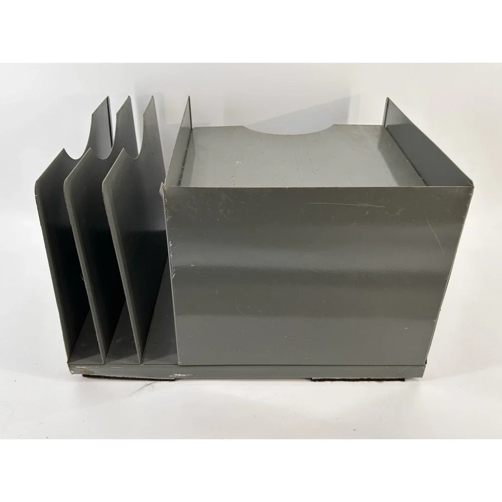 Vintage Lit-ning Industrial Metal Desk Organizer Tray